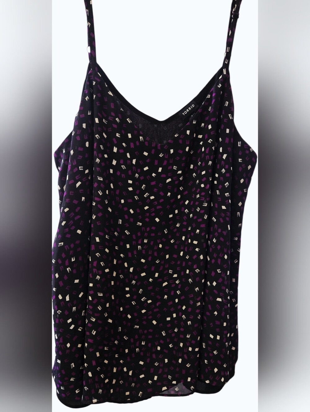 Torrid Sophie Chiffon Swing Cami Tank. Black:Purple White Confetti Print Size 2X